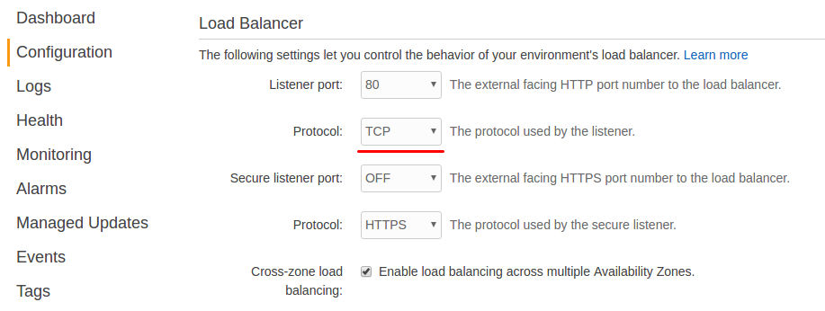 Elastic Beanstalk Load Balancer Configuration